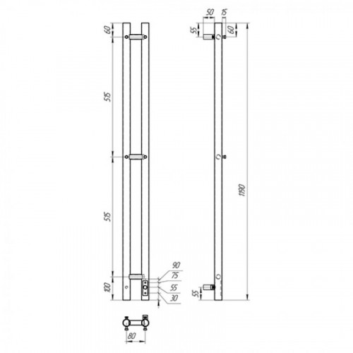 Полотенцесушитель электрический Point PN12812W (1200х80 мм, белый, диммер справа)