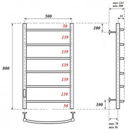 Полотенцесушитель электрический Point PN04758B П6 500x800 черный