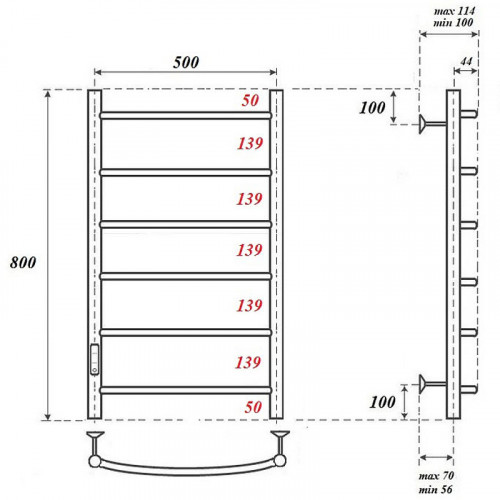 Полотенцесушитель электрический Point PN04758B П6 500x800 черный