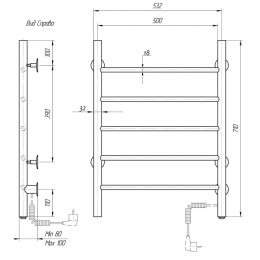 Полотенцесушитель электрический Domoterm Аврора DMT 109-5 53*71 BOX EK R