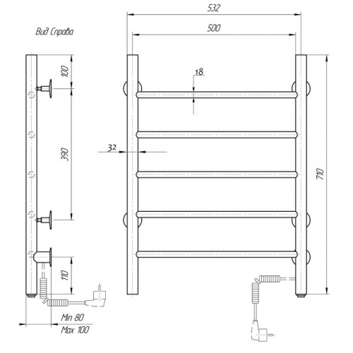 Полотенцесушитель электрический Domoterm Аврора DMT 109-5 53*71 BOX EK R