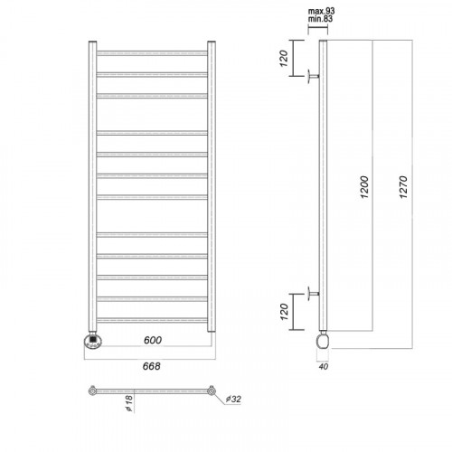 Полотенцесушитель электрический Domoterm Медея П12 (3-4-5) 600x1200 EL