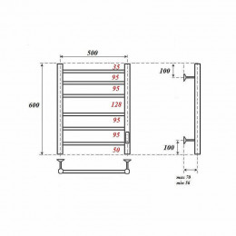 Полотенцесушитель электрический Point PN10856 П6 500x600 диммер справа хром