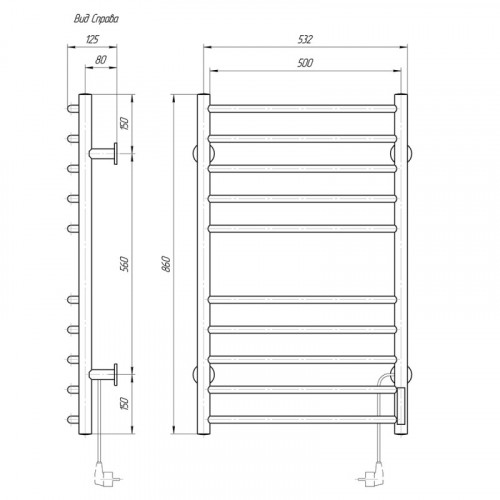 Полотенцесушитель электрический Domoterm DMT Классик 109-10 50x86 TBOX EK R правый хром