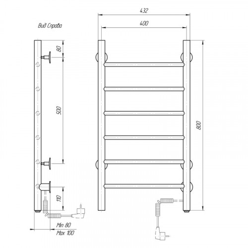 Полотенцесушитель электрический Domoterm Аврора DMT 109-6 40*80 EK R