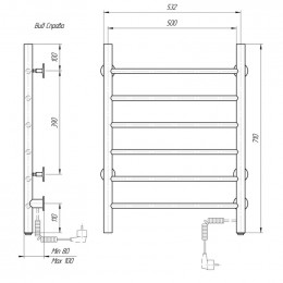 Полотенцесушитель электрический Domoterm Аврора DMT 109-6 50*71 EK R