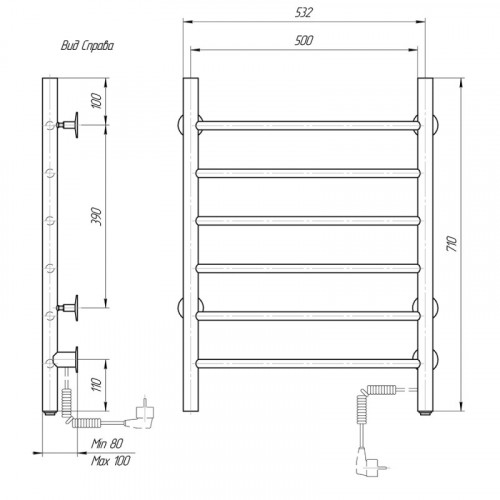 Полотенцесушитель электрический Domoterm Аврора DMT 109-6 50*71 EK R
