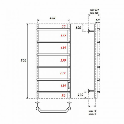 Полотенцесушитель электрический Point PN06848 П6 400x800 хром