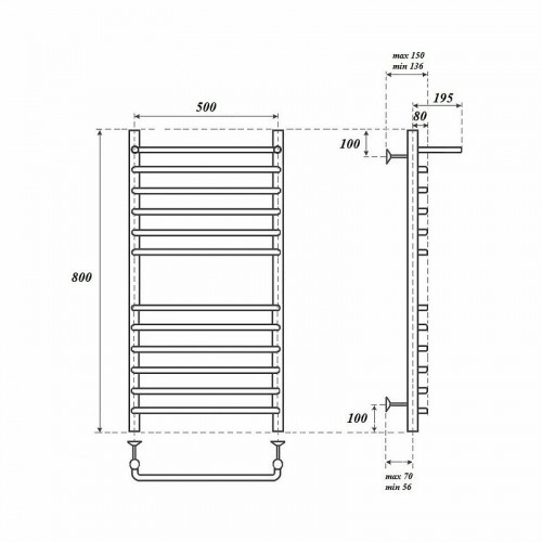 Полотенцесушитель электрический Point PN09158SPE П11 500x800 с полкой левый/правый хром