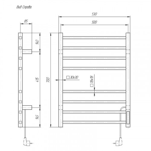 Полотенцесушитель электрический Domoterm DMT Квадро 109-S П8 50x70 TBOX EK R правый хром