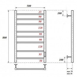 Полотенцесушитель электрический Point PN10858BR (500х800 мм, бронза, диммер справа)