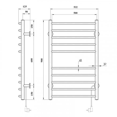 Полотенцесушитель электрический Domoterm Аврора DMT 109-10 53*87 BOX EK R