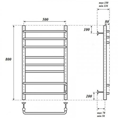 Полотенцесушитель электрический Point PN90858W П8 500x800 белый