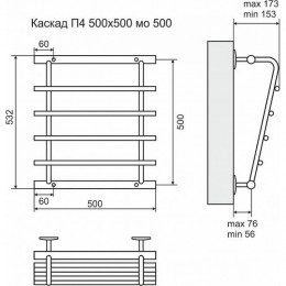 Водяной полотенцесушитель Terminus Каскад П4 500*500 боковое подключение