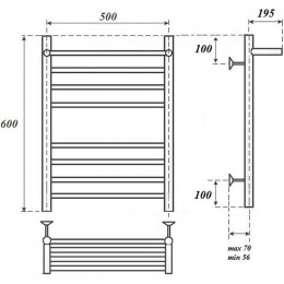Полотенцесушитель электрический Point PN10156SPE П7 500x600 с полкой левый/правый хром
