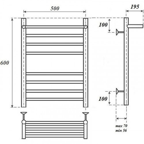 Полотенцесушитель электрический Point PN10156SPE П7 500x600 с полкой левый/правый хром