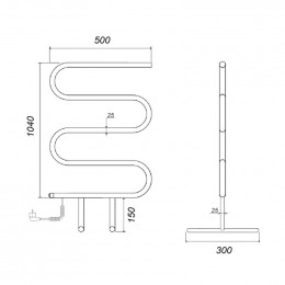 Полотенцесушитель электрический Domoterm DMT 103-25 50x104 EK напольный хром