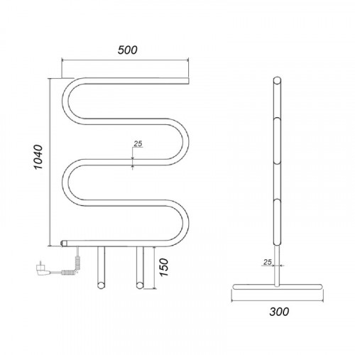 Полотенцесушитель электрический Domoterm DMT 103-25 50x104 EK напольный хром