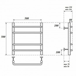 Полотенцесушитель электрический Point PN09155E П4 500x500 левый/правый хром
