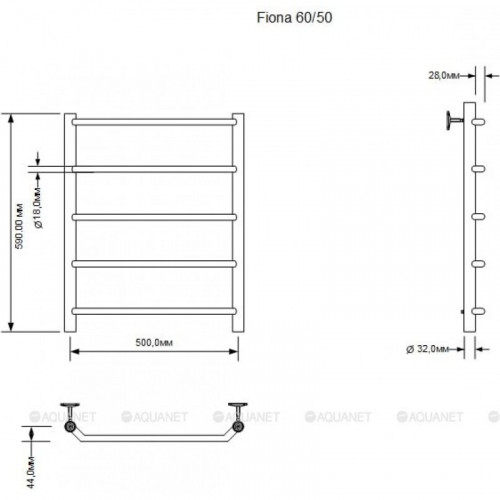 Полотенцесушитель водяной Aquanet Fiona 600x500, хром 00266736