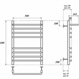 Полотенцесушитель водяной Point PN09156SP П7 500x600 с полкой хром