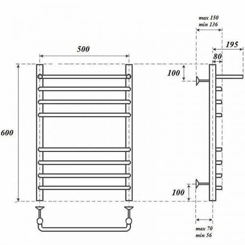 Полотенцесушитель водяной Point PN09156SP П7 500x600 с полкой хром