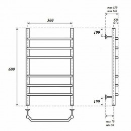 Полотенцесушитель электрический Point PN07156E П6 500x600 левый/правый хром