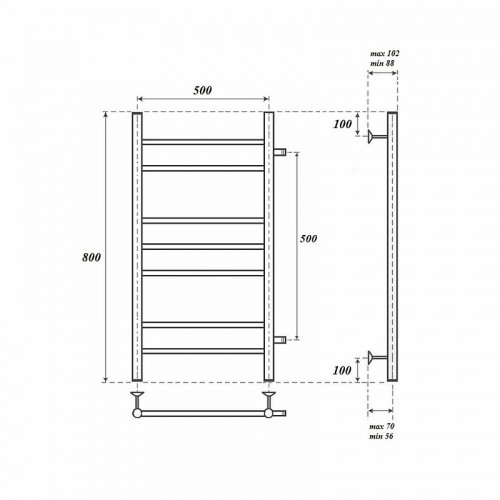 Полотенцесушитель водяной Point PN10558 П7 500x800 с боковым подключением хром