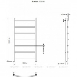 Полотенцесушитель водяной Aquanet Romeo 1000x500, хром 00266726