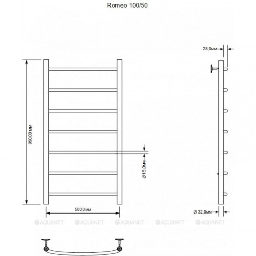 Полотенцесушитель водяной Aquanet Romeo 1000x500, хром 00266726