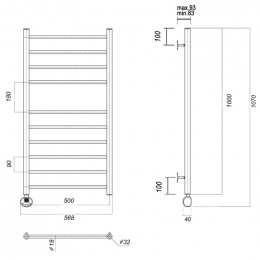 Полотенцесушитель электрический Domoterm Медея П10 500x1000 EL золото