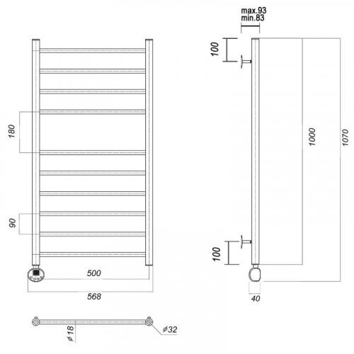 Полотенцесушитель электрический Domoterm Медея П10 500x1000 EL золото