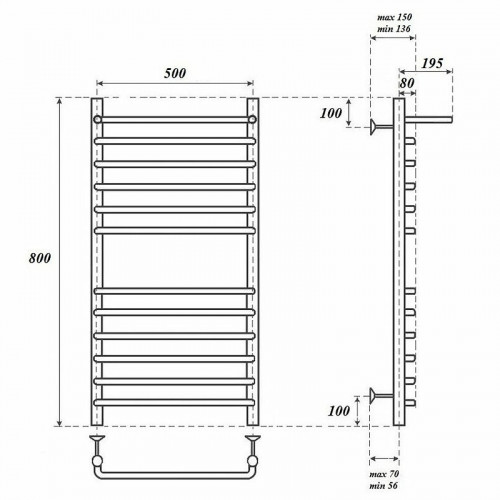 Полотенцесушитель водяной Point PN09158SP П11 500x800 с полкой хром