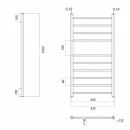 Полотенцесушитель водяной Domoterm Медея П10 500x1000 золото