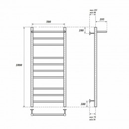 Полотенцесушитель водяной Point PN10150P П9 500x1000 с полкой хром