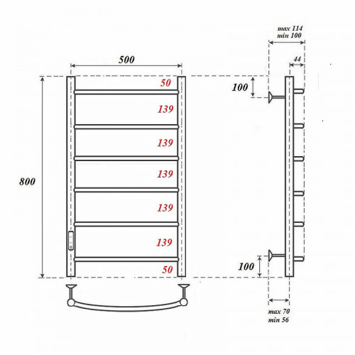 Полотенцесушитель электрический Point PN04758 П6 500x800 хром