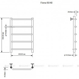 Полотенцесушитель водяной Aquanet Fiona 600x400, хром 00266735