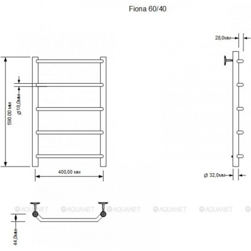 Полотенцесушитель водяной Aquanet Fiona 600x400, хром 00266735