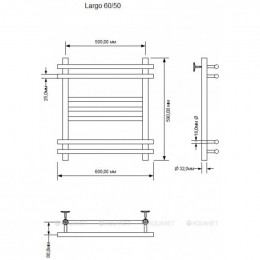 Полотенцесушитель водяной Aquanet Largo 600x500, хром 00266744