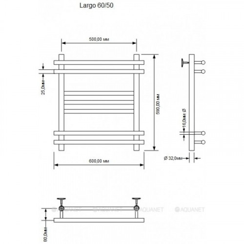 Полотенцесушитель водяной Aquanet Largo 600x500, хром 00266744