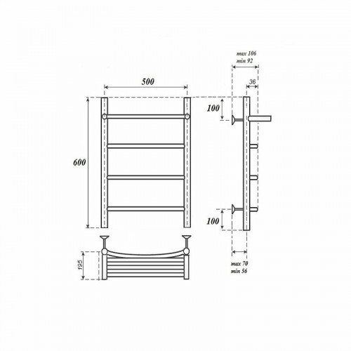 Полотенцесушитель водяной Point PN04156P П3 500x600 хром