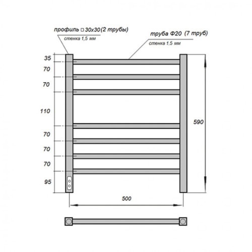 Полотенцесушитель электрический Point PN70756BR (500х600 мм, бронза, диммер слева)