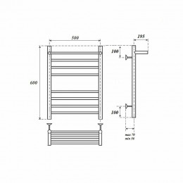 Полотенцесушитель водяной Point PN10156SP П7 500x600 с полкой хром