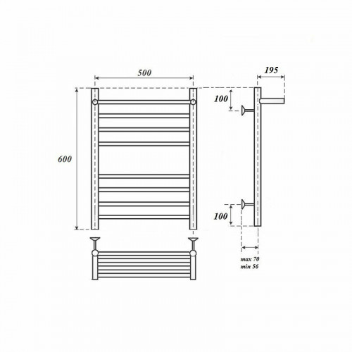 Полотенцесушитель водяной Point PN10156SP П7 500x600 с полкой хром