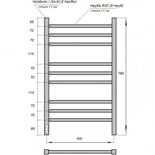 Полотенцесушитель электрический Point PN70758W П9 500x800 белый