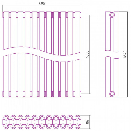 Отопительный радиатор Сунержа Эстет-00 30-0332-1811 180х49.5 11 секций матовый белый