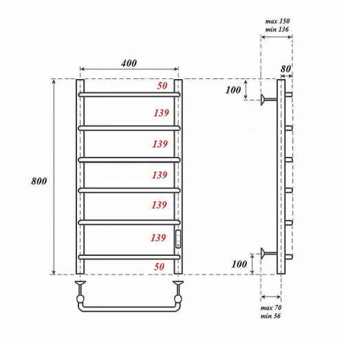 Полотенцесушитель электрический Point PN08848 П6 400x800 хром