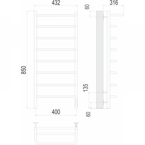 Электрический полотенцесушитель Terminus Полка П8 400х850