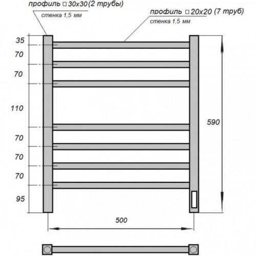 Полотенцесушитель электрический Point PN71856W П7 500x600 белый