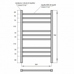 Полотенцесушитель электрический Point PN70758B П9 500x790 черный